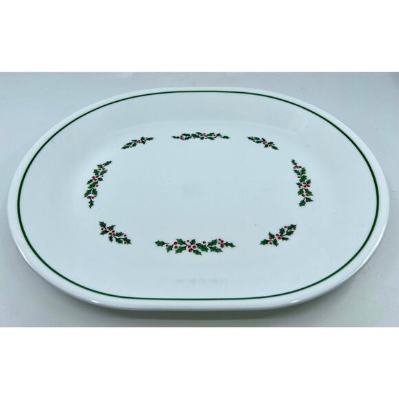 CORELLE CORNING HOLLY DAYS SERVING PLATTER CHRISTMAS HOLIDAY TABLE SERVICE 12x10 - Picture 4 of 4